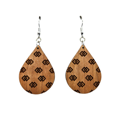 Wood Earrings - Double Diamonds Boho Lightweight Engraved Teardrop Wood Earrings - Dangle Earrings - Gift - Drop Earrings