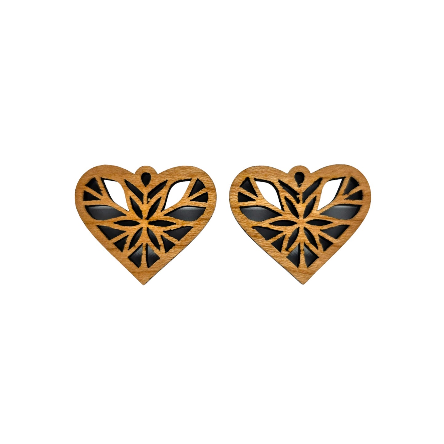 Wood Earrings - Heart Shape Cutout with Star Lightweight Earrings Heart Shaped - Dangle Earrings Drop Earrings - Gift