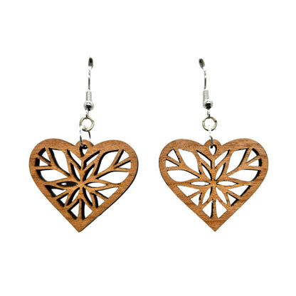 Wood Earrings - Heart Shape Cutout with Star Lightweight Earrings Heart Shaped - Dangle Earrings Drop Earrings - Gift