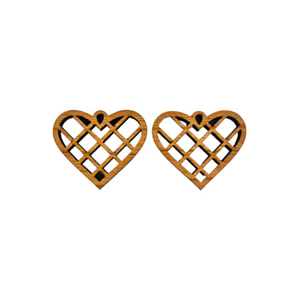 Wholesale Wood Earrings - Heart Shape Cutout with Criss Cross Lines Lightweight Earrings Heart Shaped - Dangle Earrings Drop