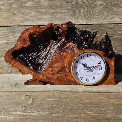 Redwood Burl Wood Clock Mantle Desk Office Gifts for Men Sitting Wood Birdseye Table Shelf #653