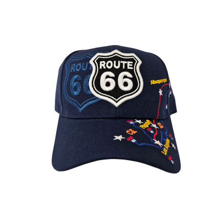 ROUTE 66 Navy Shadow Map Cap Hat -  H1065