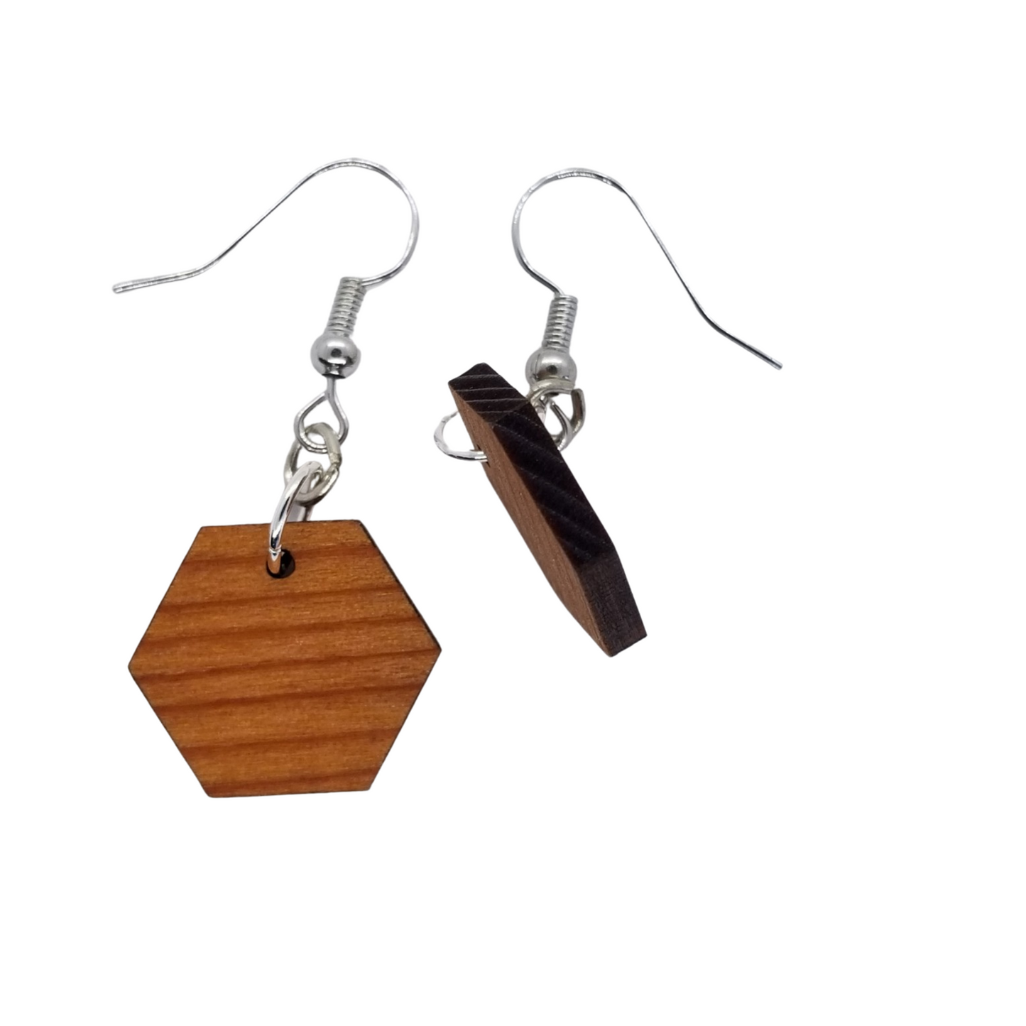 Wholesale Redwood Earrings - Hexagon Wood Earrings - California Redwood Dangle Earrings - CA Souvenir Keepsake