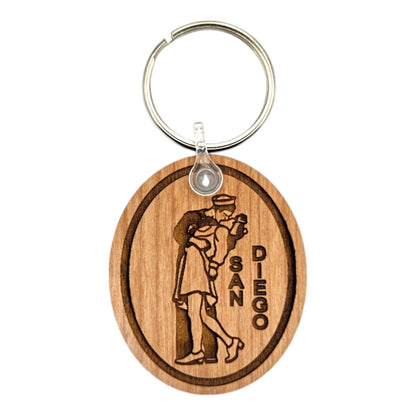 San Diego Sailor and Nurse Kissing California Keychain Wood Keyring Souvenir Key Ring Key Chain