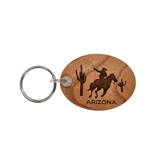 Wholesale Arizona Cowboy Cactus Keychain Wood Keyring Souvenir