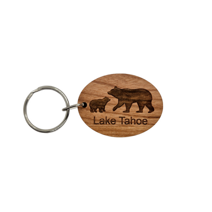 Lake Tahoe Bear and Cub Keychain Wood Keyring Souvenir Key Chain Key Ring