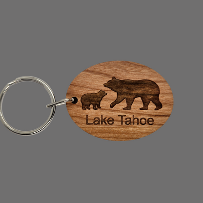 Lake Tahoe Bear and Cub Keychain Wood Keyring Souvenir Key Chain Key Ring