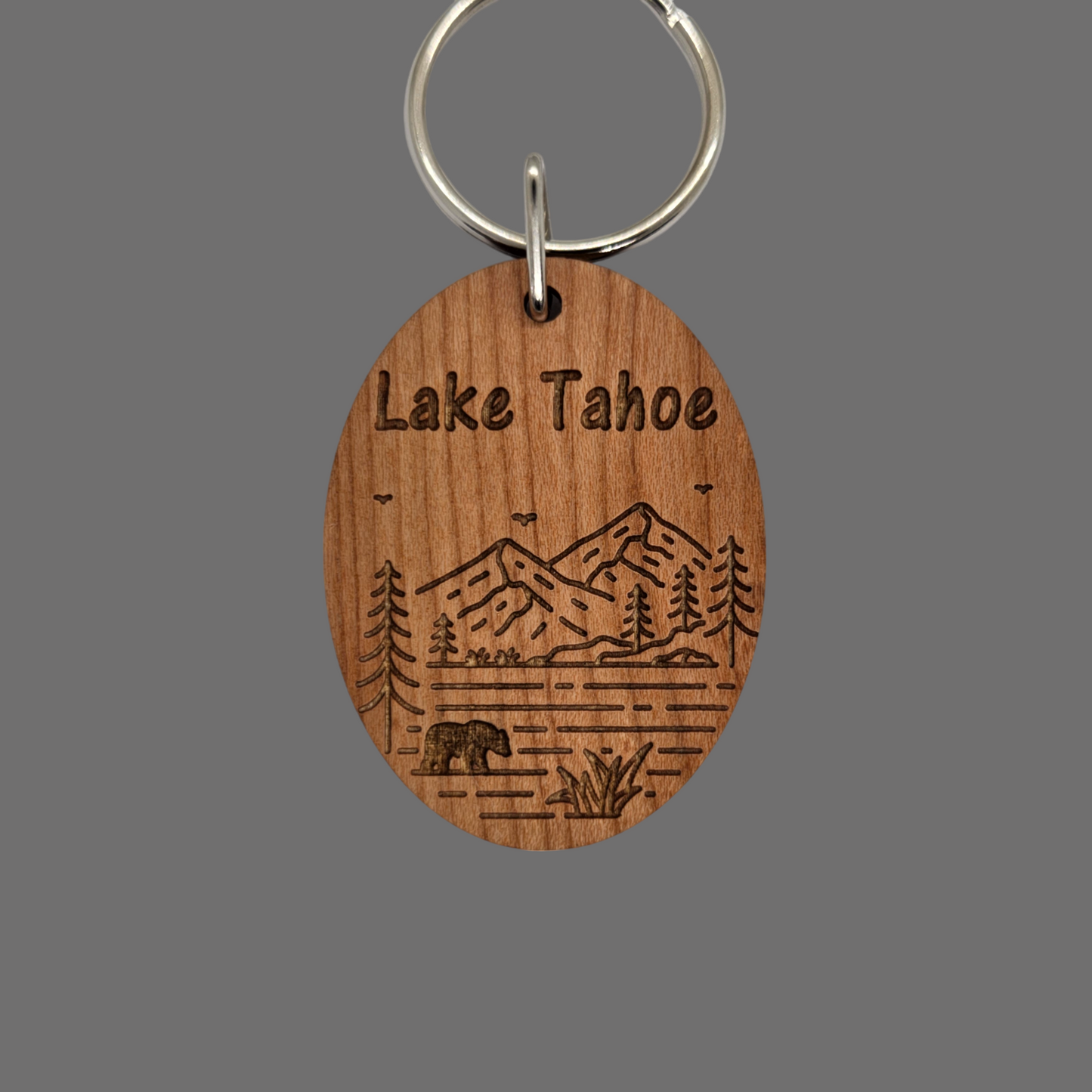 Wholesale Lake Tahoe Mountain Trees Bear Keychain Wood Keyring Souvenir