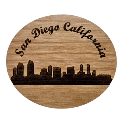 San Diego CA Skyline Wood Magnet Souvenir