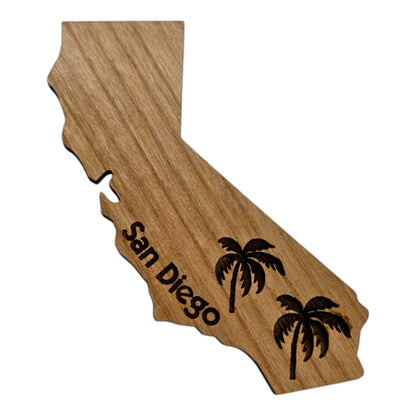 San Diego CA State Shape Palm Trees Wood Magnet Souvenir