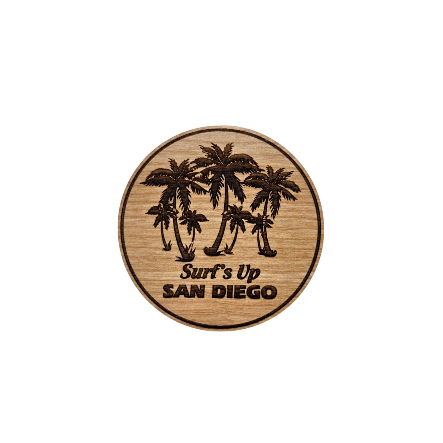 San Diego CA Surfs Up Palm Trees Wood Magnet Souvenir