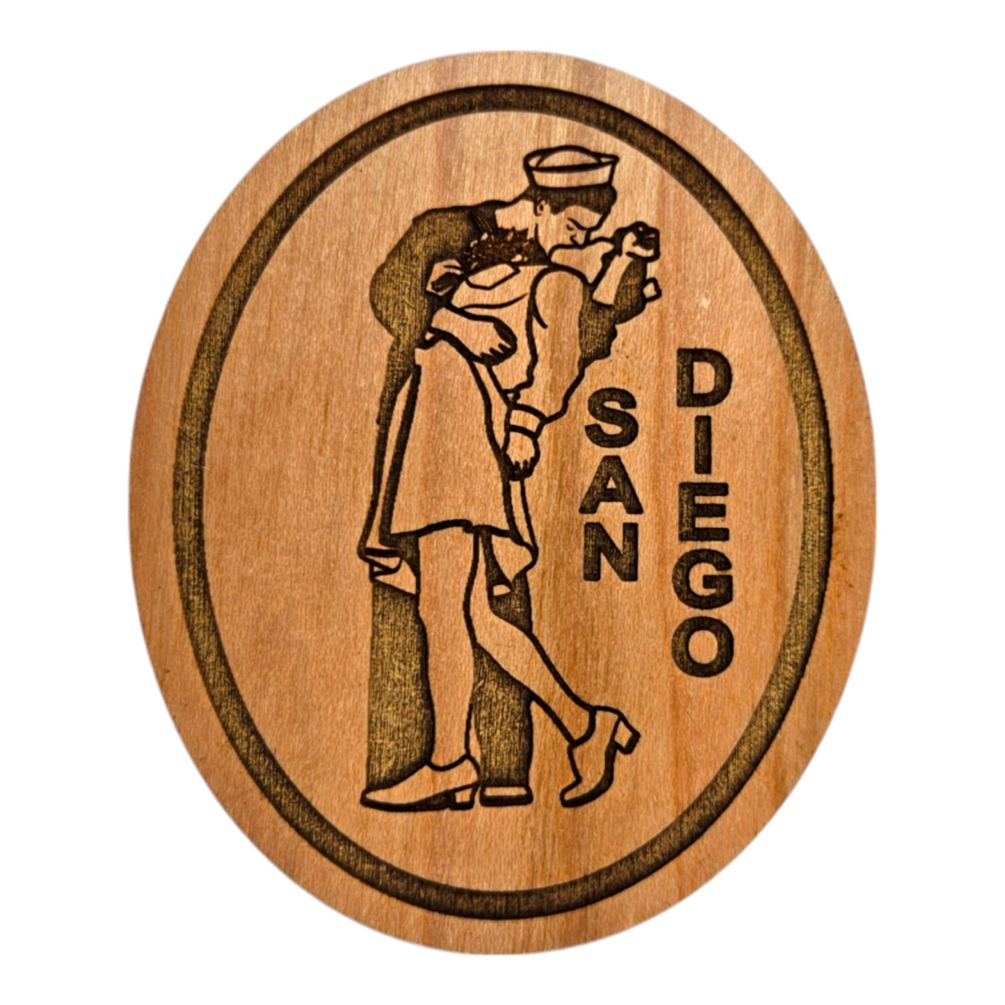 San Diego Nurse and Sailor Kissing Wood Souvenir Magnet