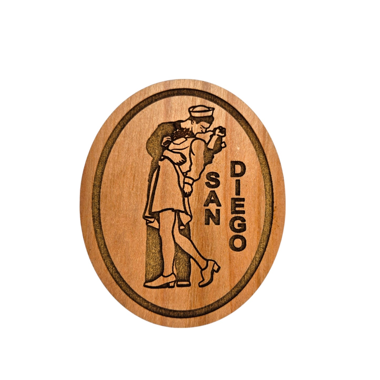 San Diego Nurse and Sailor Kissing Wood Souvenir Magnet