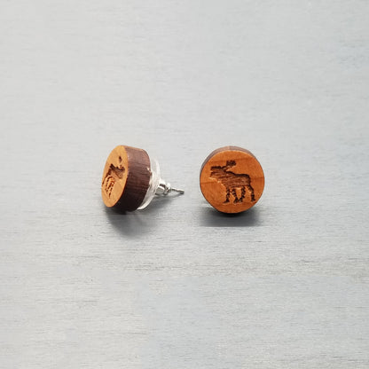 Moose Earrings - Wood Earrings - Wood Stud Earrings - Circle Post Earrings