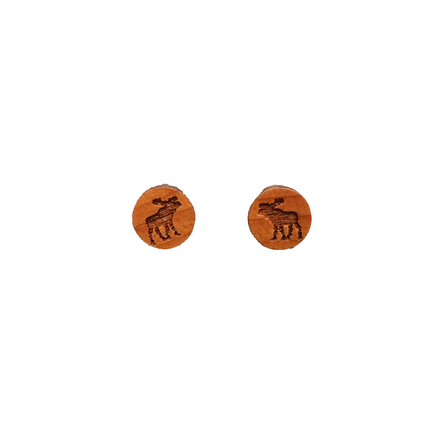 Moose Earrings - Wood Earrings - Wood Stud Earrings - Circle Post Earrings