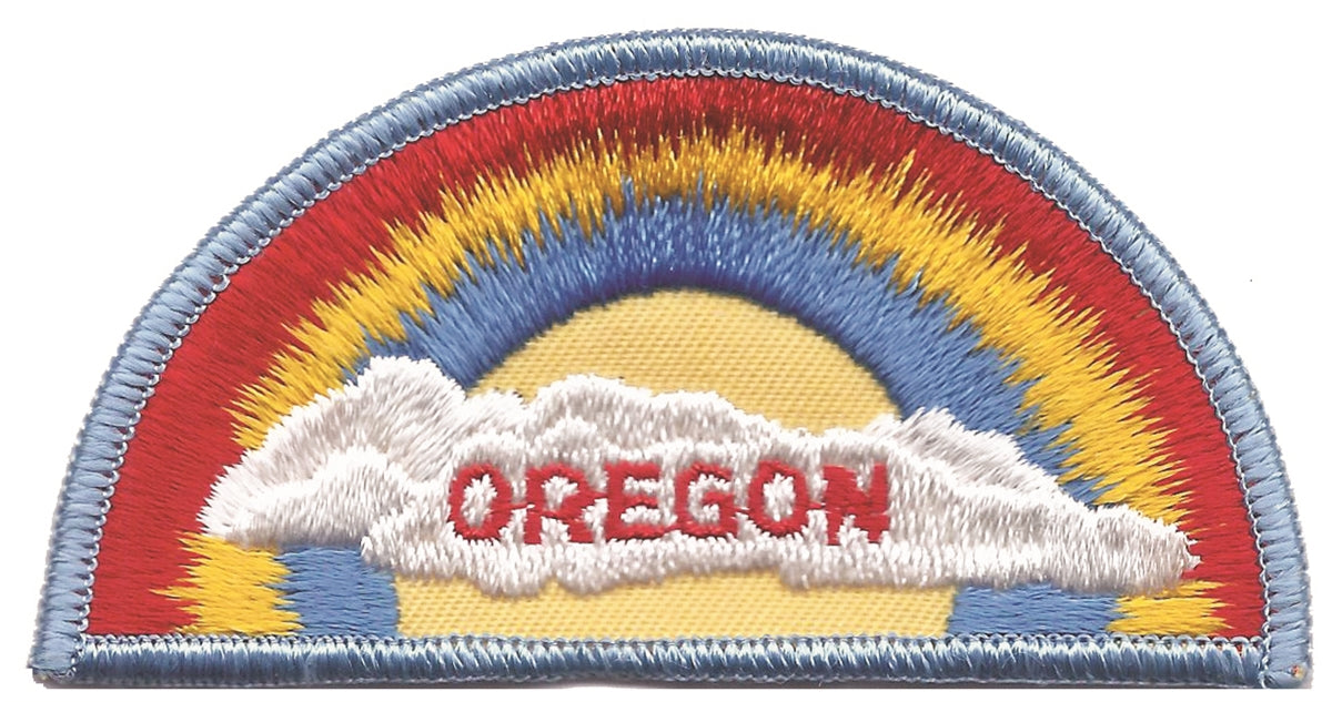 OREGON rainbow with cloud souvenir embroidered patch, OR