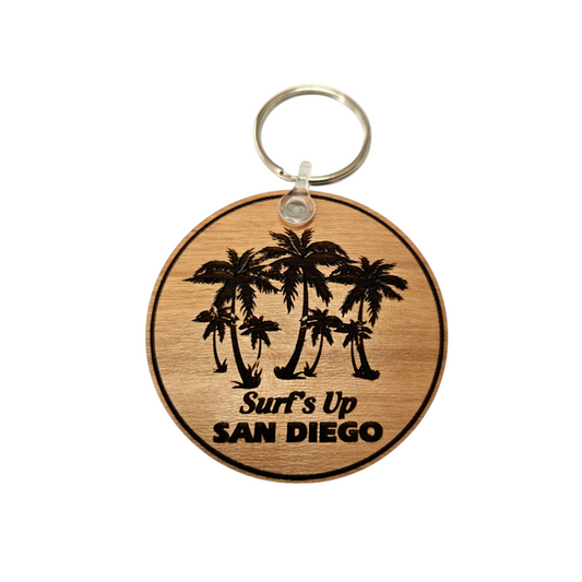 San Diego Surfs Up California Keychain Wood Keyring Souvenir Key Ring Key Chain