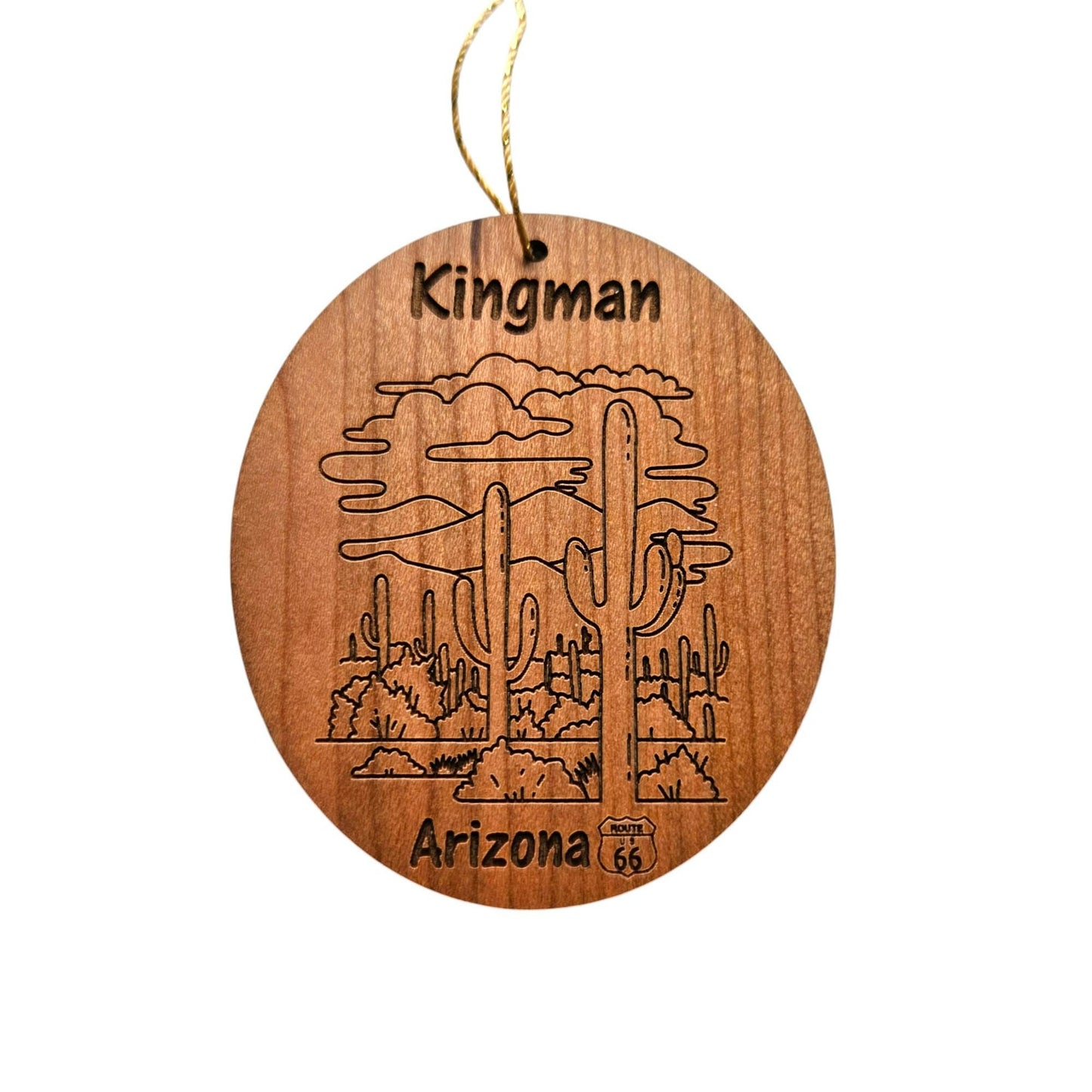 Kingman Arizona Ornament - Cactus Cacti Clouds Handmade Wood Ornament - AZ Souvenir - Christmas Travel Gift Arizona