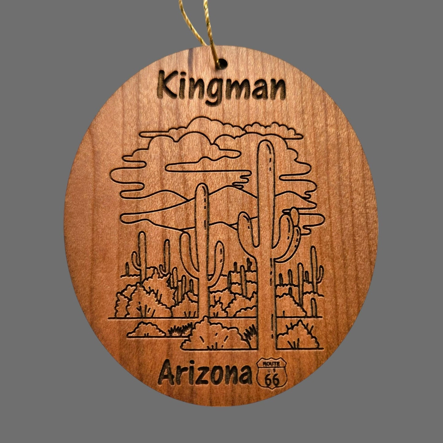 Kingman Arizona Ornament - Cactus Cacti Clouds Handmade Wood Ornament - AZ Souvenir - Christmas Travel Gift Arizona