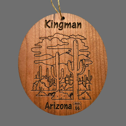 Kingman Arizona Ornament - Cactus Cacti Clouds Handmade Wood Ornament - AZ Souvenir - Christmas Travel Gift Arizona