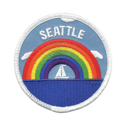 Seattle Rainbow and Sailboat Souvenir Embroidered Patch Iron On - SEATTLE35