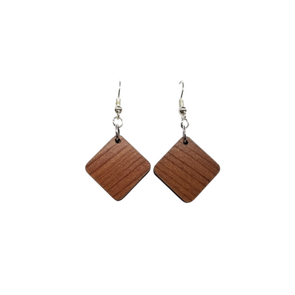 Wholesale Redwood Earrings - Angled Square Wood Earrings - California Redwood Dangle Earrings - CA Souvenir Keepsake