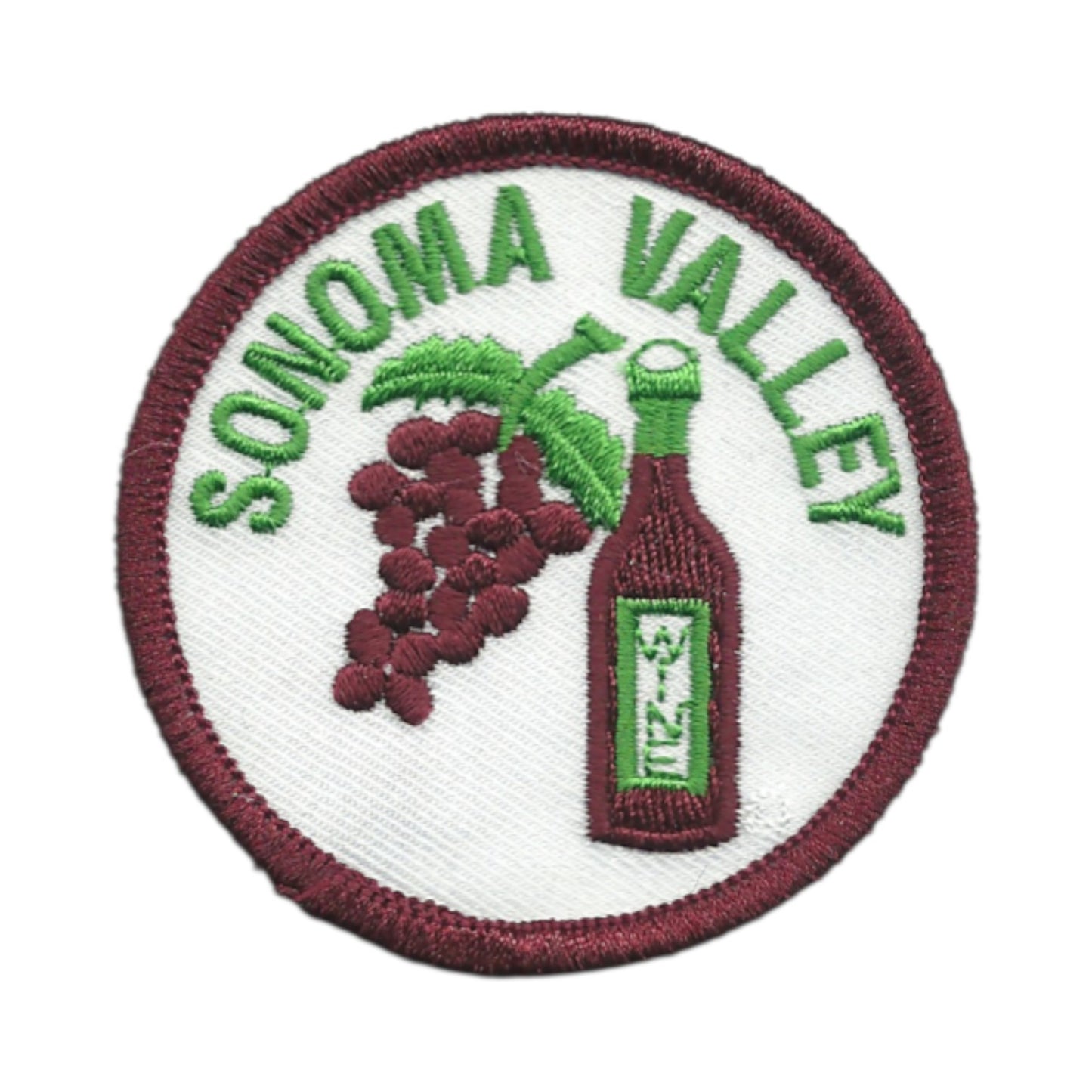 SONOMA VALLEY Wine and Grapes Souvenir Patch with Burgundy Border 2.5 Inch - SONOMA-37-29