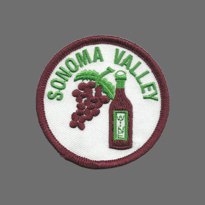 SONOMA VALLEY Wine and Grapes Souvenir Patch with Burgundy Border 2.5 Inch - SONOMA-37-29