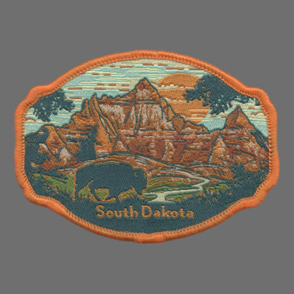 South Dakota Patch – SD Bison Mountains Souvenir – Travel Iron On Applique CO Patch Embellishment 3.13" Woven Badge Emblem