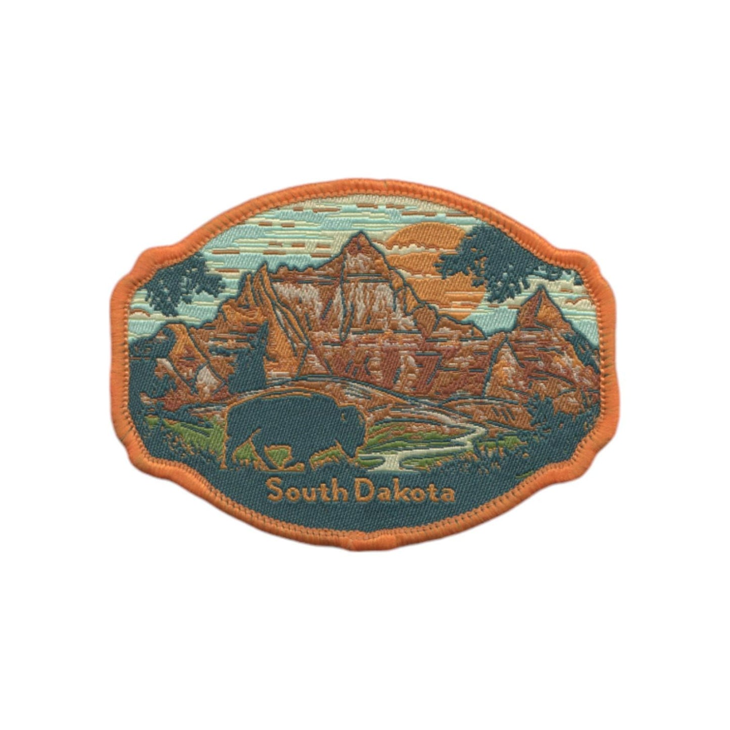 South Dakota Patch – SD Bison Mountains Souvenir – Travel Iron On Applique CO Patch Embellishment 3.13" Woven Badge Emblem