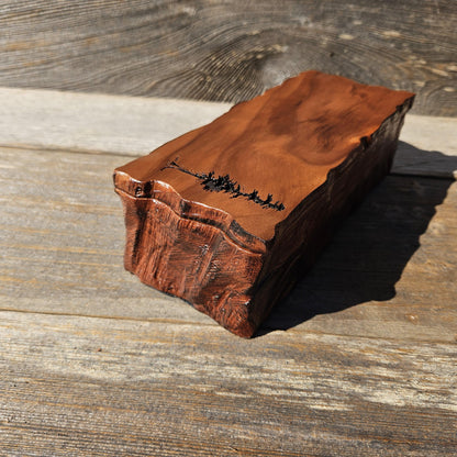 Handmade Wood Box with Redwood Tree Engraved Rustic Curly Wood #615