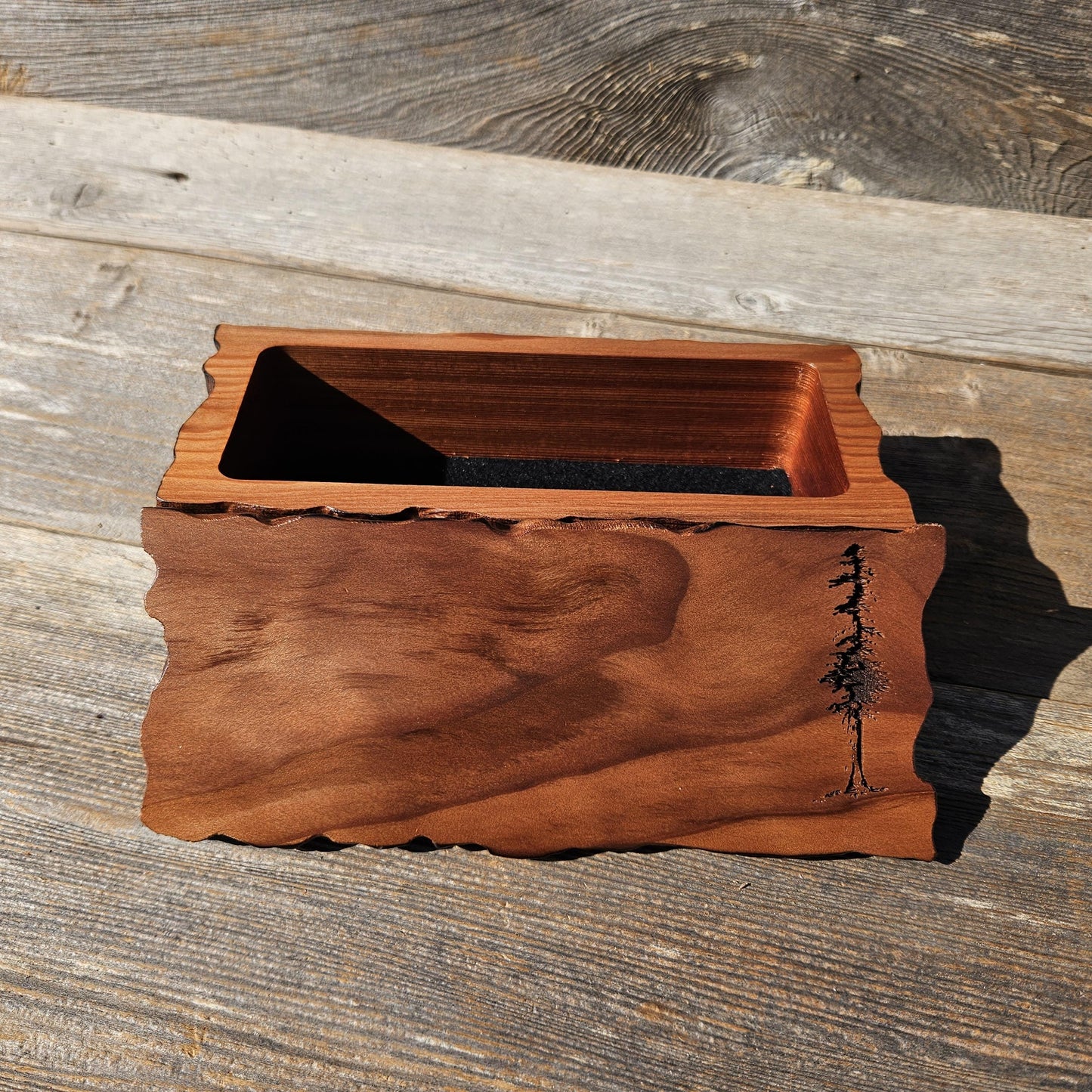 Handmade Wood Box with Redwood Tree Engraved Rustic Curly Wood #615
