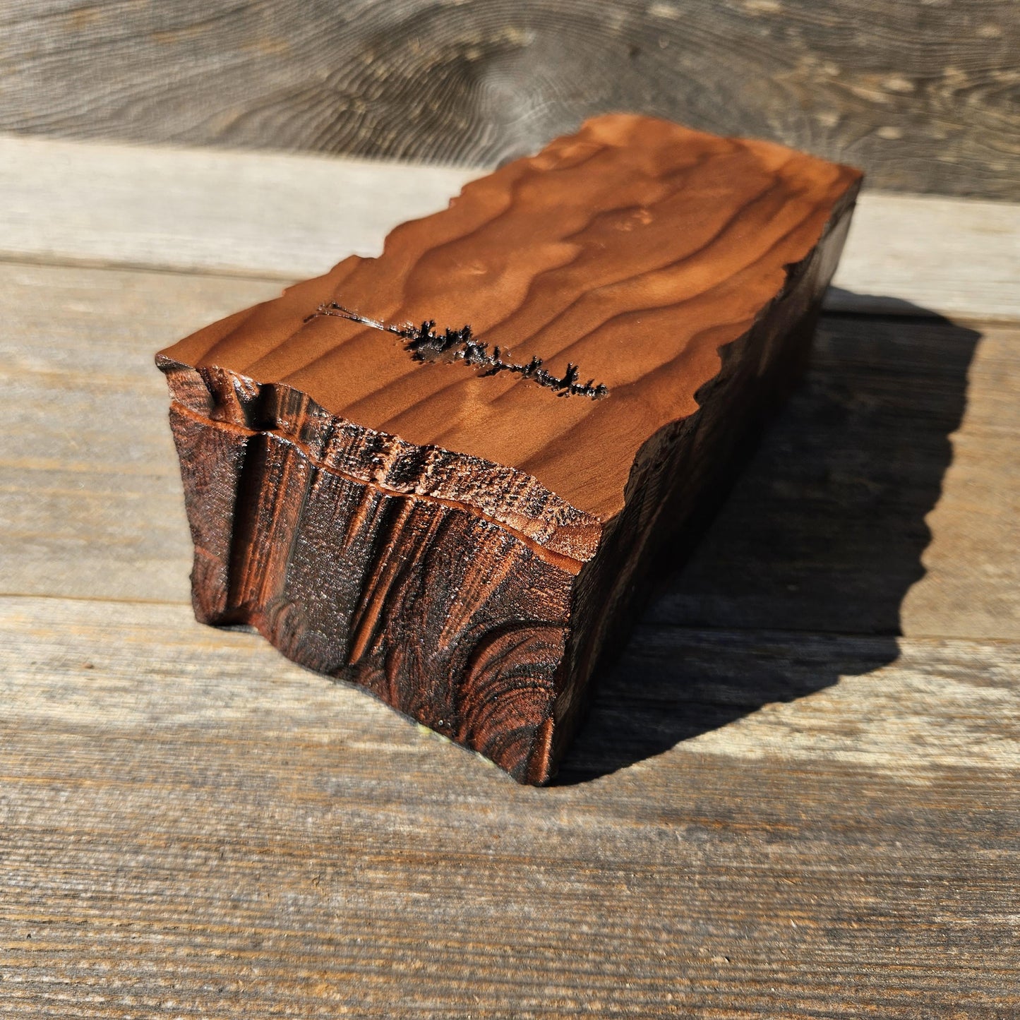 Handmade Wood Box with Redwood Tree Engraved Rustic Handmade #614 California Redwood Jewelry Box Storage Box