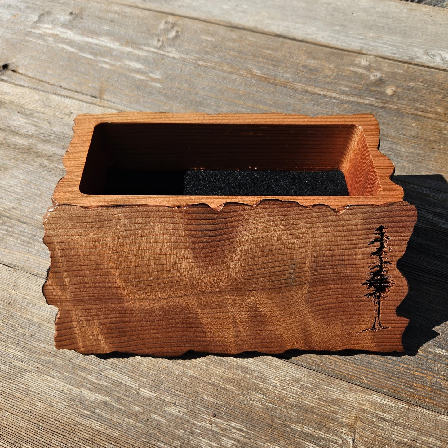 Wood Valet Box Curly Redwood Tree Engraved Rustic Handmade CA Storage #605 Handcrafted Christmas Gift Engagement Gift for Men Jewelry