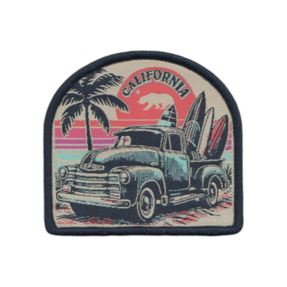 California Patch – CA Surfing Retro Truck Souvenir – Travel Iron On Applique CO Patch Embellishment 2.75" Woven Badge Emblem