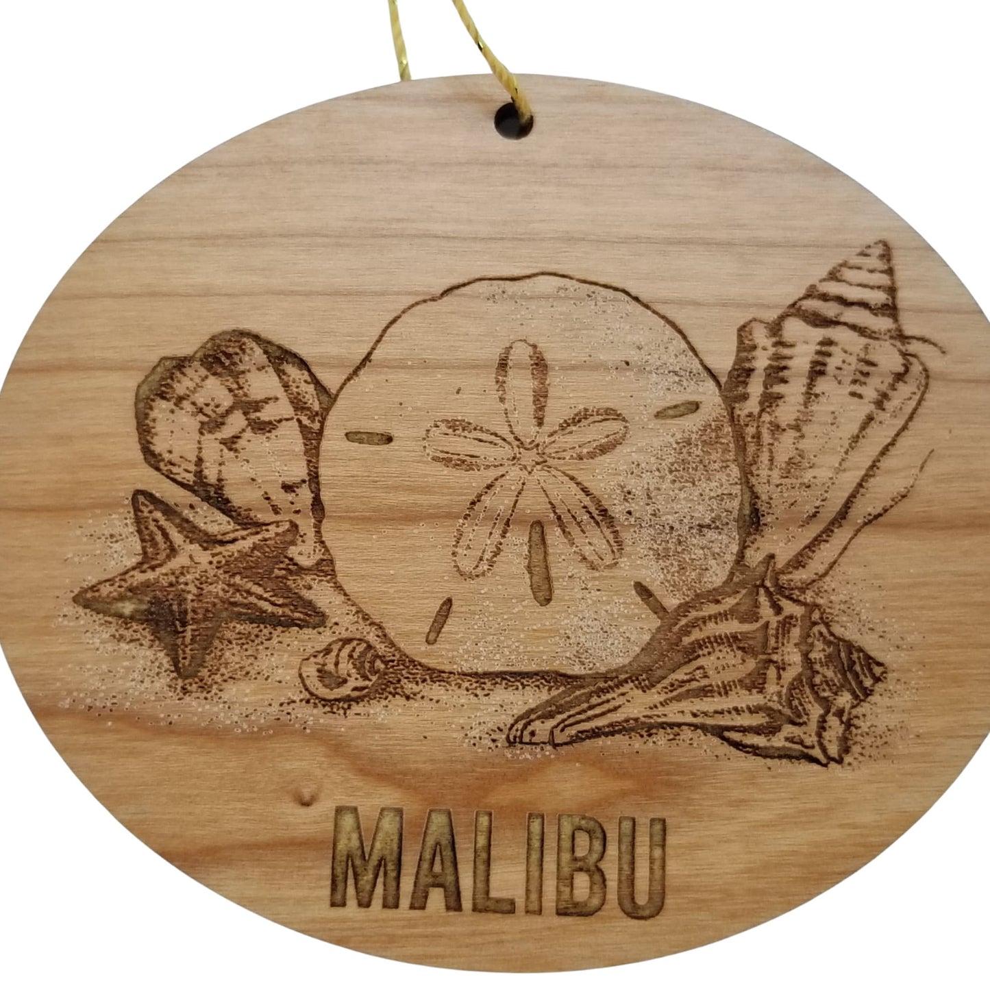 Malibu California Ornament Handmade Wood Ornament Souvenir CA Seashells Travel Gift Made in USA