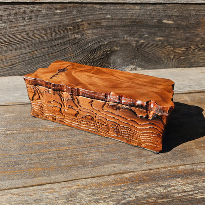 Handmade Wood Box with Redwood Tree Engraved Rustic Handmade Curly Wood #597 California Redwood Jewelry Box Storage Box