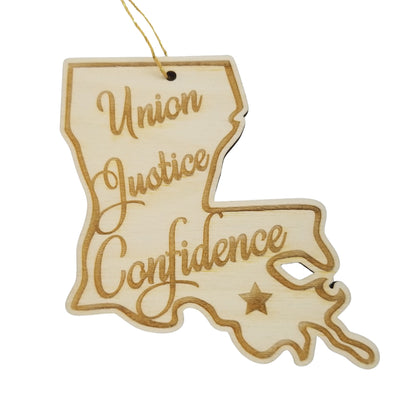 Louisiana Wood Ornament -  LA State Shape with State Motto - Handmade Wood Ornament Made in USA Christmas Decor