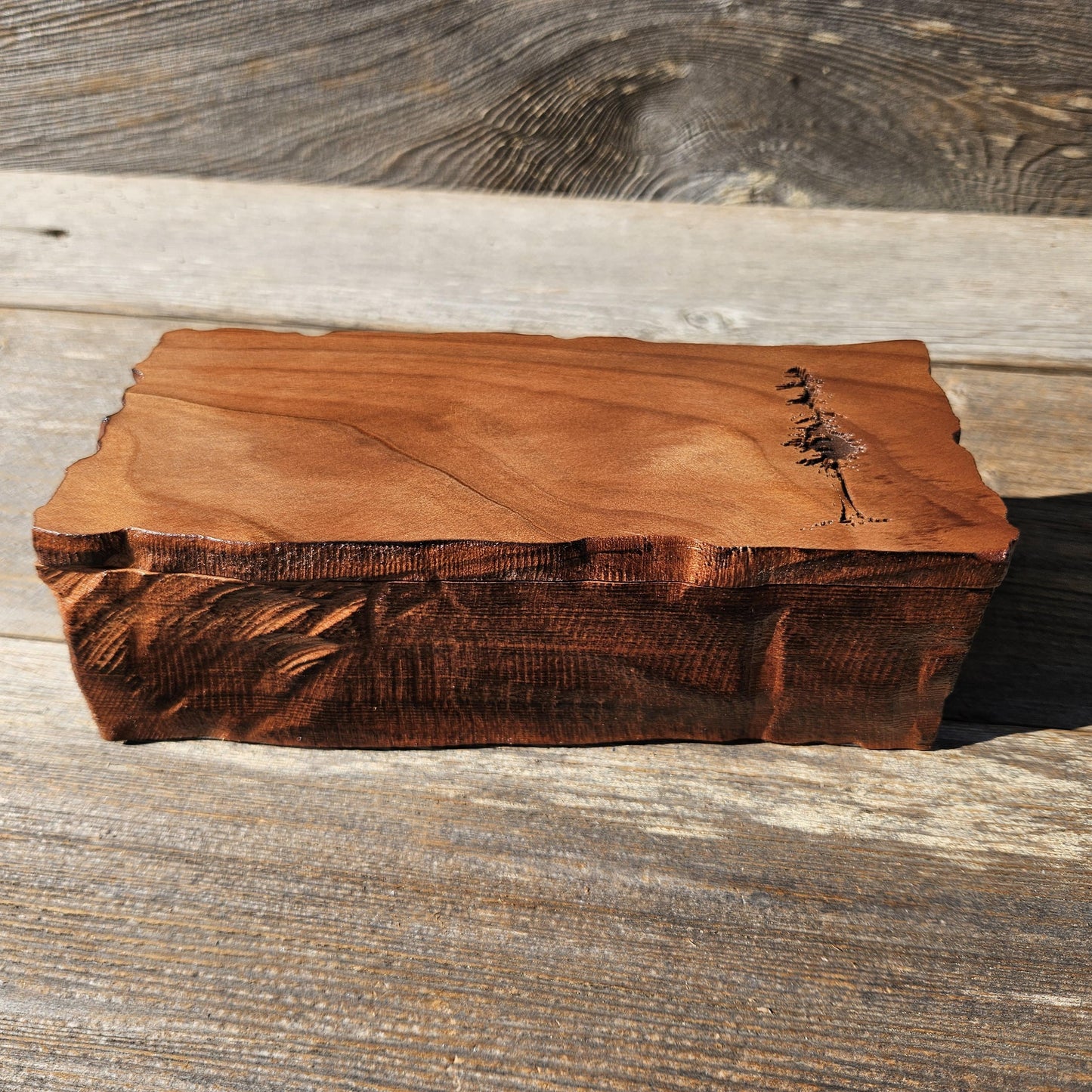 Handmade Wood Box with Redwood Tree Engraved Rustic Handmade #607 California Redwood Jewelry Box Storage Box