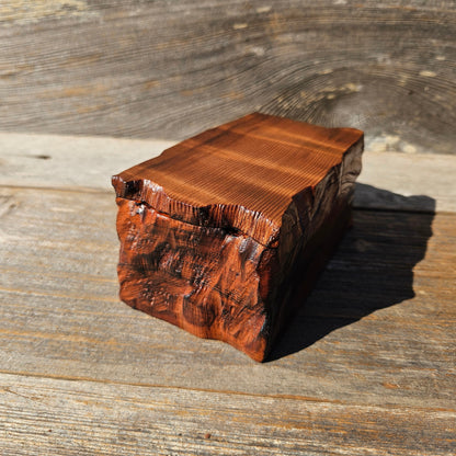 Redwood Jewelry Box Curly Wood Engraved Rustic Handmade California #659 Memento Box Dad Gift Trinkets Memories Stash Mens Valet