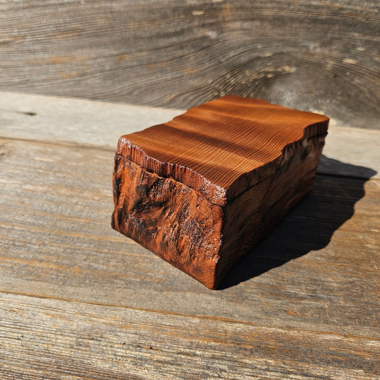 Redwood Jewelry Box Curly Wood Engraved Rustic Handmade California #660 Memento Box Dad Gift Trinkets Memories Stash Mens Valet