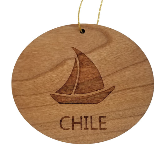 Chile Ornament - Handmade Wood Ornament - Souvenir Sailing Sailboat - Christmas Ornament 3 Inch