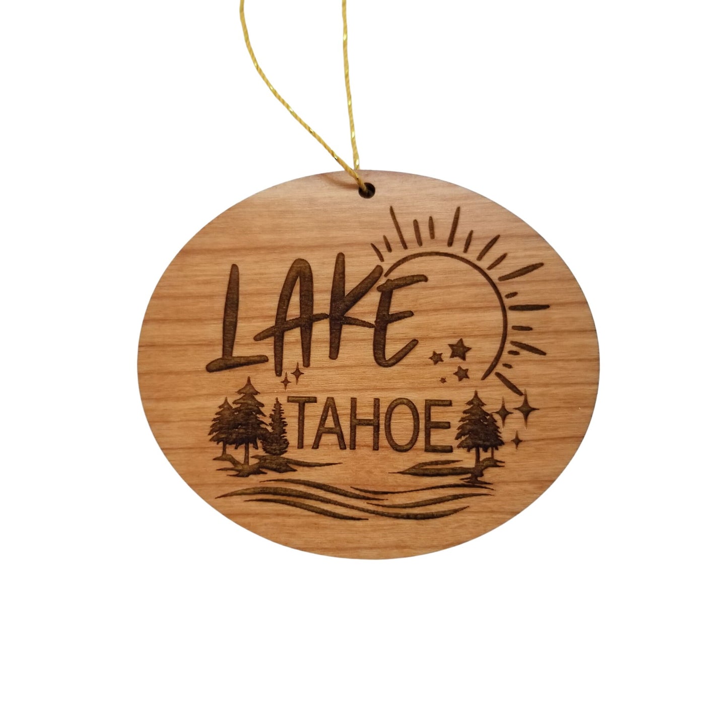 Lake Tahoe California Nevada Ornament - Sun Trees Water Handmade Wood Ornament - CA NV Souvenir - Water Sports Trees Christmas Travel Gift