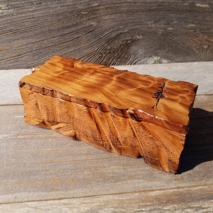 Handmade Wood Box with Redwood Tree Engraved Rustic Handmade Curly Wood #590 California Redwood Jewelry Box Storage Box