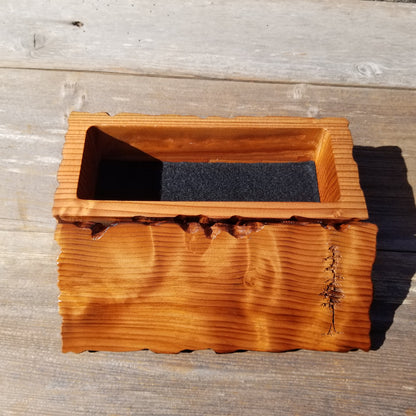 Handmade Wood Box with Redwood Tree Engraved Rustic Handmade Curly Wood #585 California Redwood Jewelry Box Storage Box