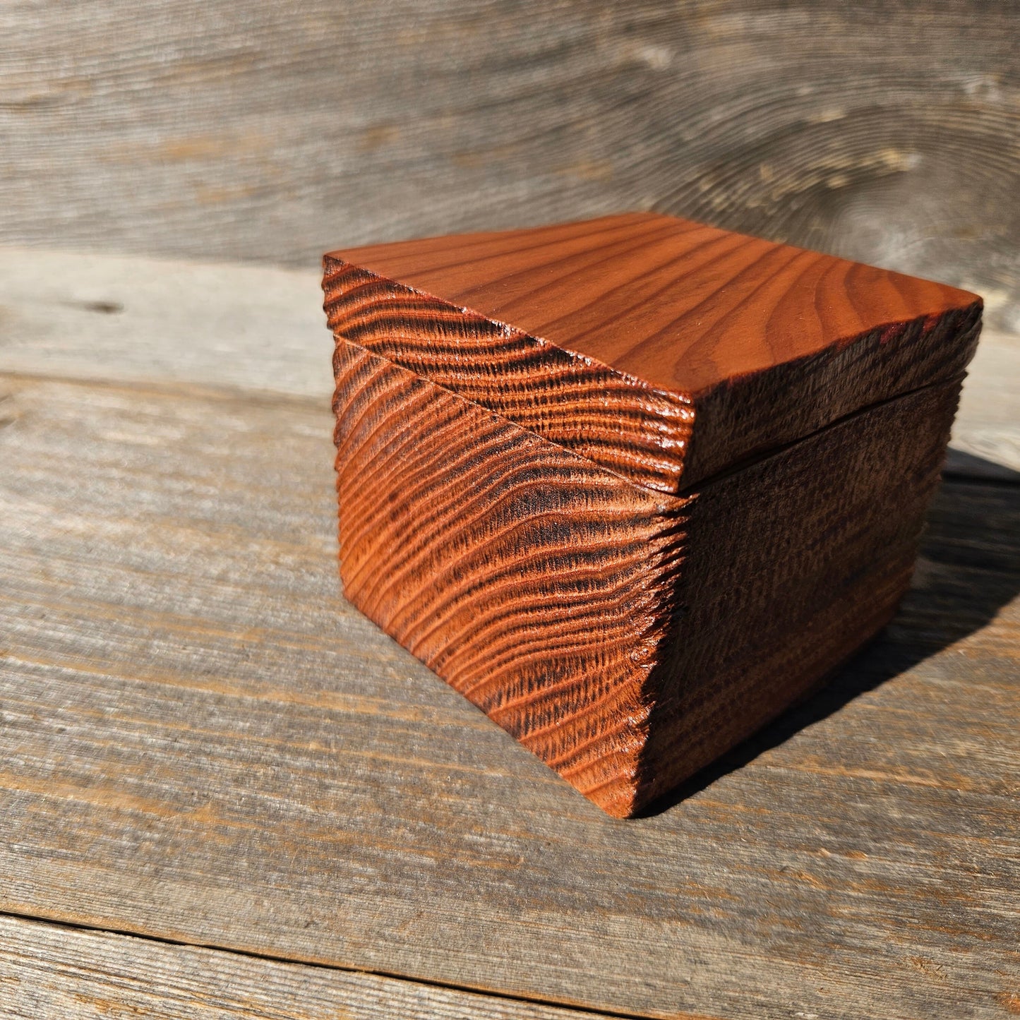 Wood Ring Box Redwood Rustic Handmade California Redwood Jewelry Box Storage Box Square 3 inch #658 Token Ashes Girls Jewelry