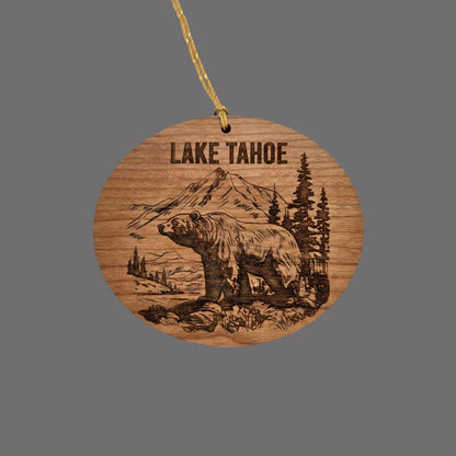 Lake Tahoe Ornament California Bear Mountains Trees Handmade Wood Ornament Souvenir Christmas