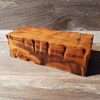 Handmade Wood Box with Redwood Tree Engraved Rustic Handmade Curly Wood #585 California Redwood Jewelry Box Storage Box