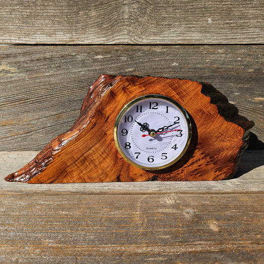 Redwood Wood Clock Redwood Burl Clock Table Shelf Mantle Desk Office #651 Sitting Wood Red Wood Anniversary Gift