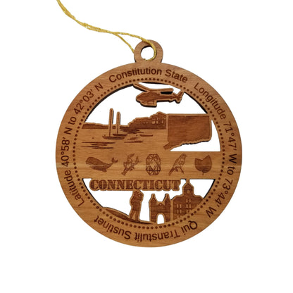 Connecticut Wood Ornament -  CT Souvenir - Handmade Wood Ornament Made in USA State Shape Whale Lobster Helicopter Robin